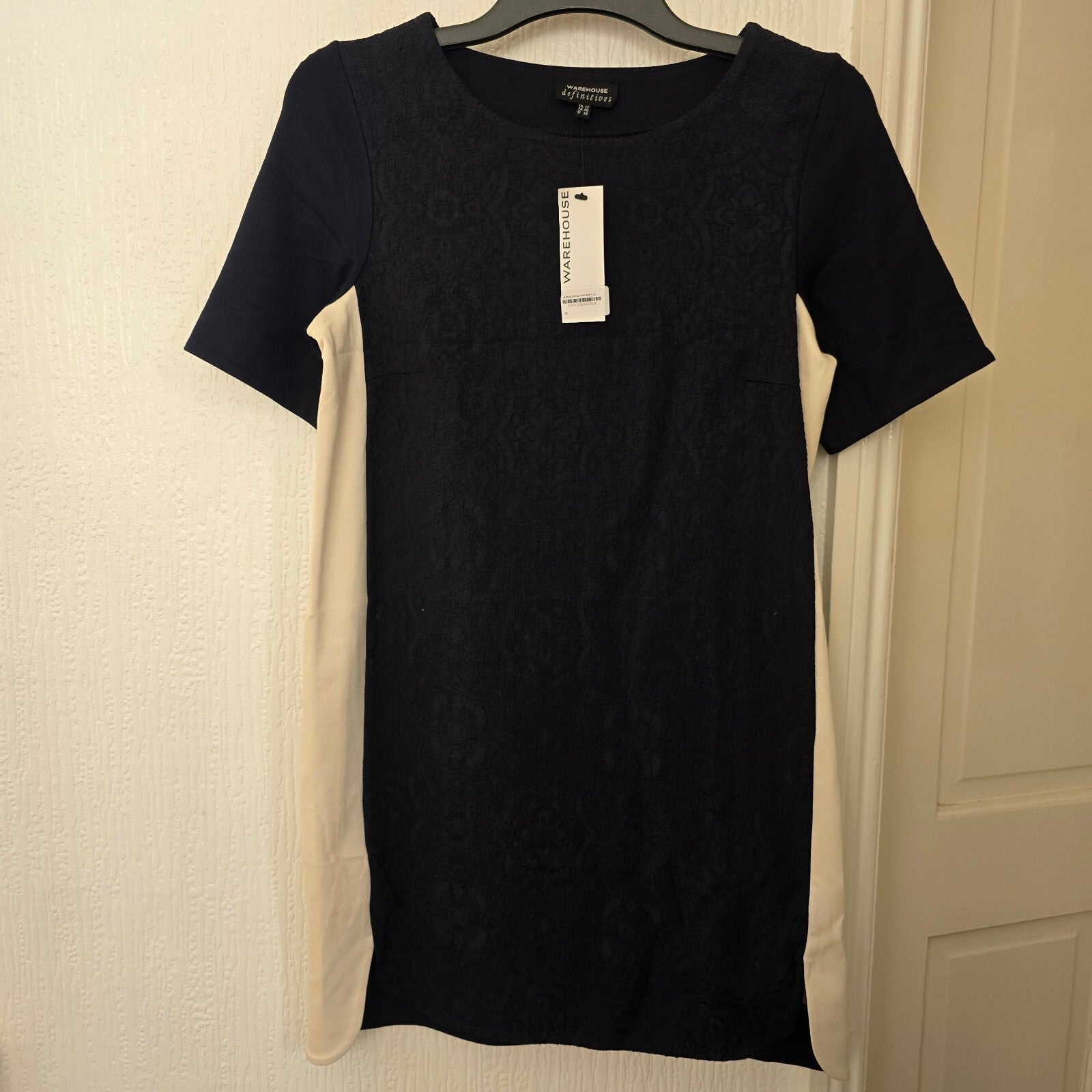 Warehouse Definitives Navy and Cream Panelled Dress UK 12 BNWT jersey short