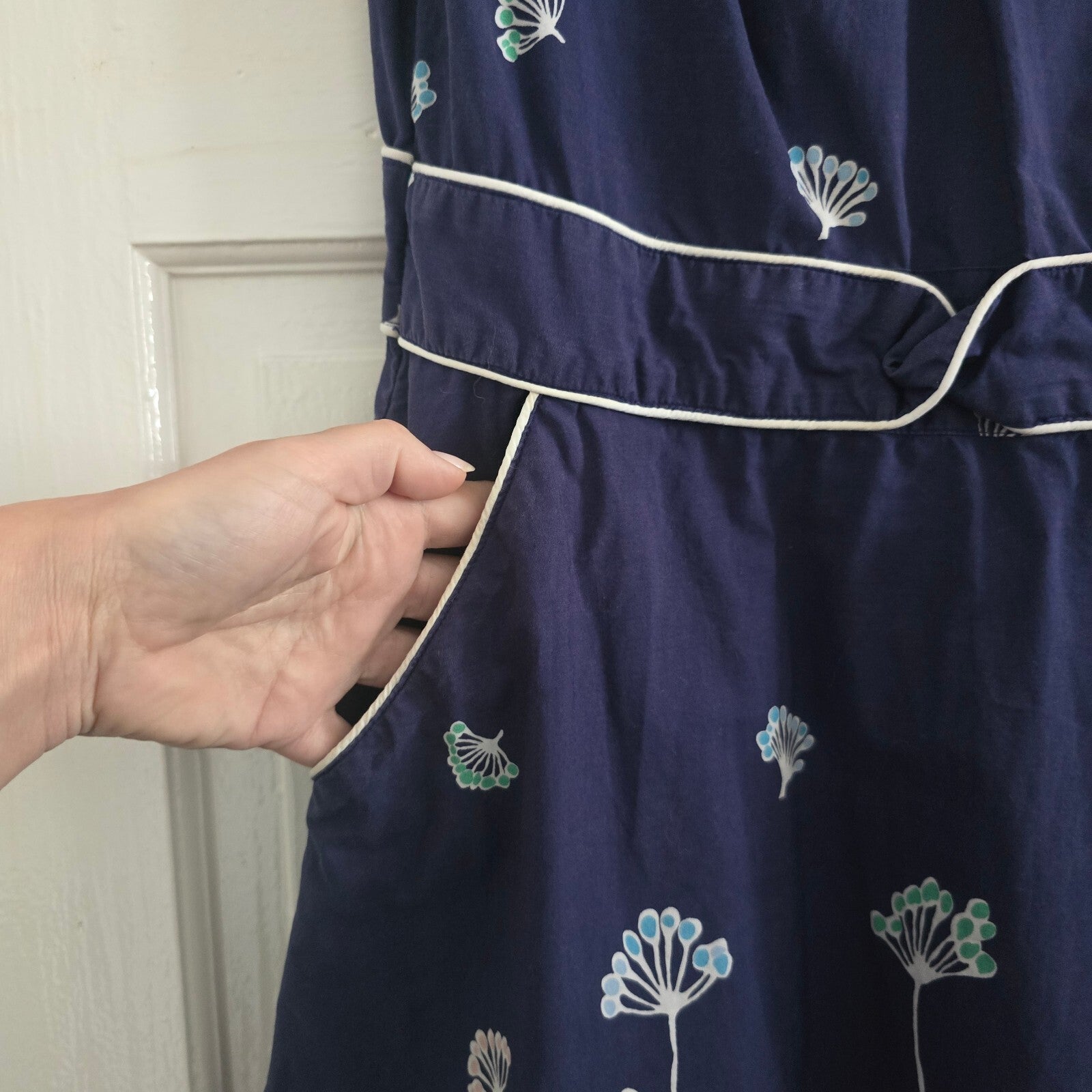 By Henry Holland Navy Blue Floral Cotton Dress Size 12, retro, festival, rare