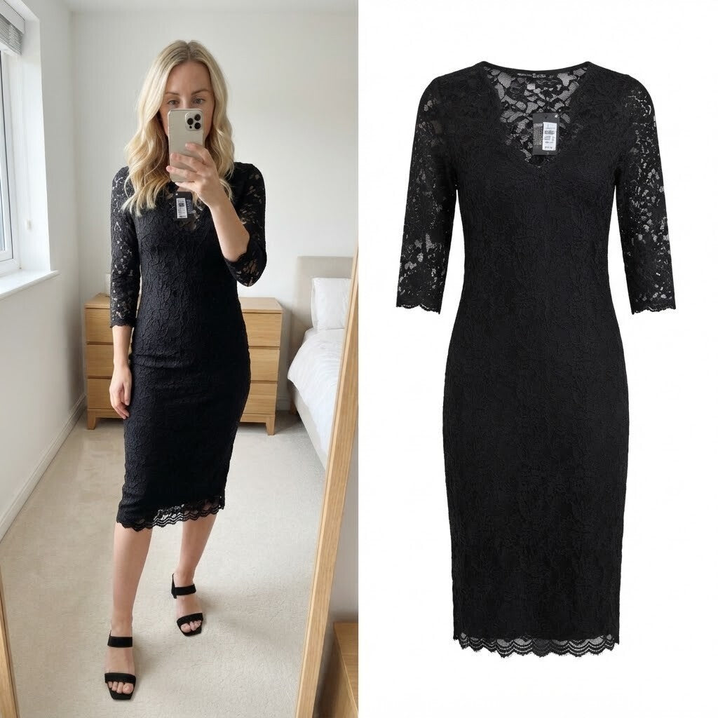 Atmosphere Black Lace Midi Dress UK 12 BNWT glam party