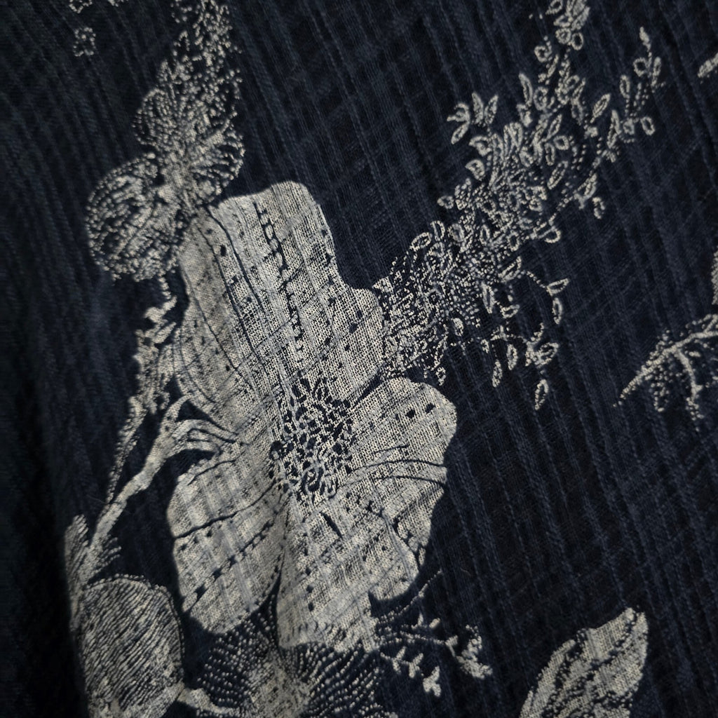 Nina Murati Navy Blue Floral Cotton Midi Dress Size S y2k