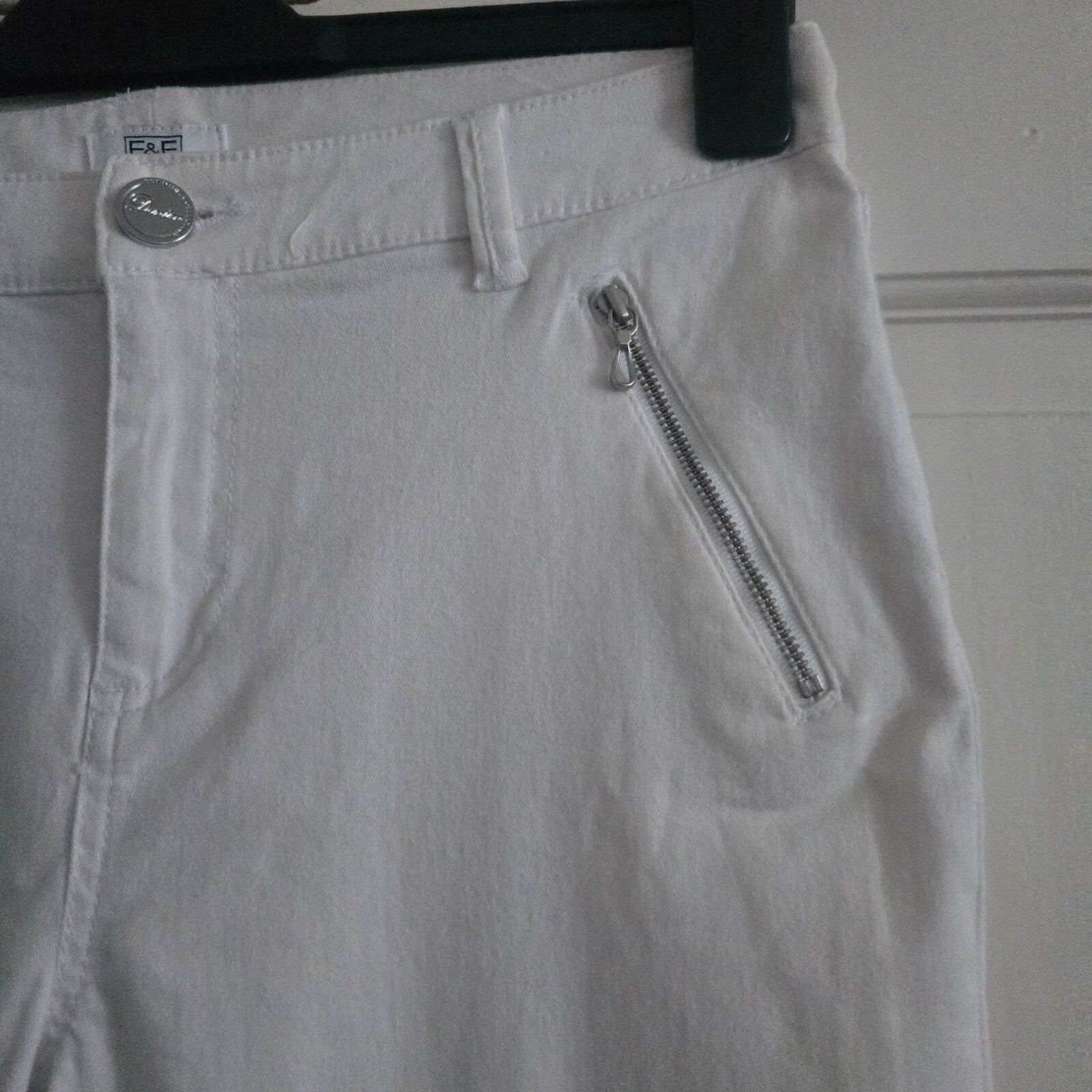 F&F White Skinny Jeans with Zip Detail UK 10, high waisted stretch skinny fit