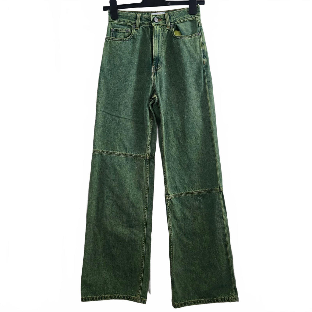 Ganni Green High-Rise Wide Leg Jeans Size 24 retro vintage rare denim