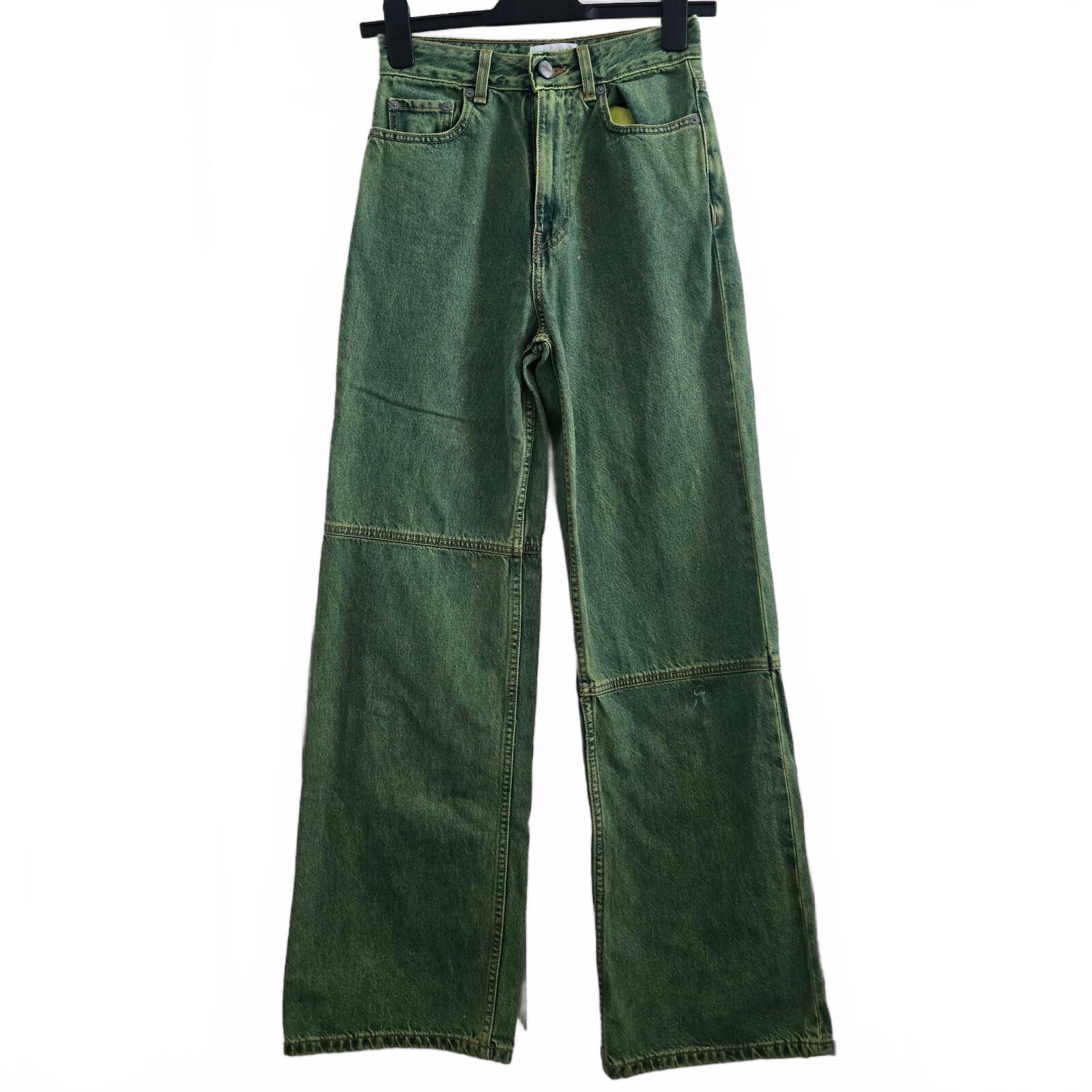 Ganni Green High-Rise Wide Leg Jeans Size 24 retro vintage rare denim