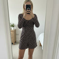 Bershka floral print playsuit romper, square neck, long sleeve, size M, summer