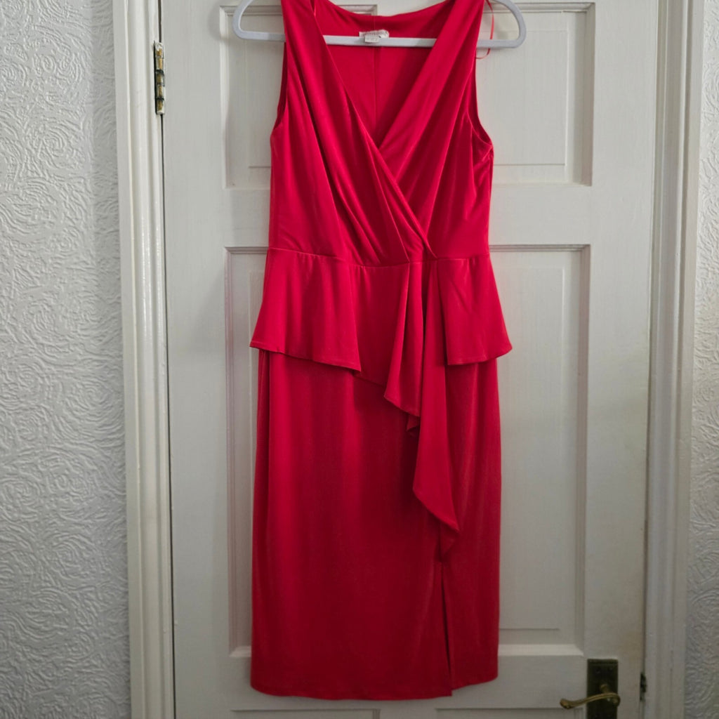 Monsoon Red Sleeveless Peplum Dress UK Size 12, BNWOT, V neck, Drape