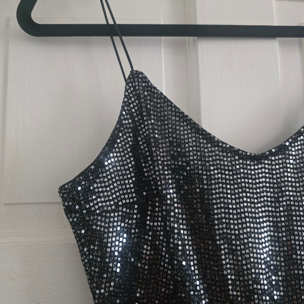 H&M Divided Black Sequin Spaghetti Strap Romper Size S, glam, party,