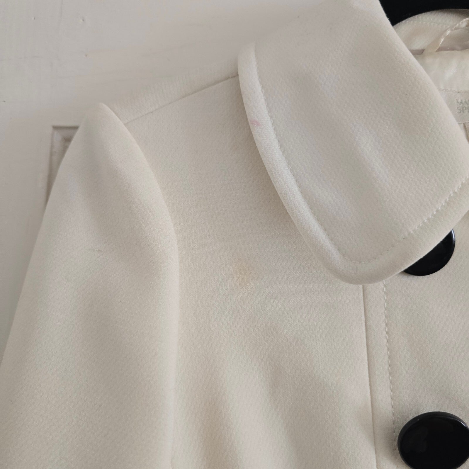 Marks & Spencer Cream Double-Breasted Pea Coat with Black Buttons Size 10P