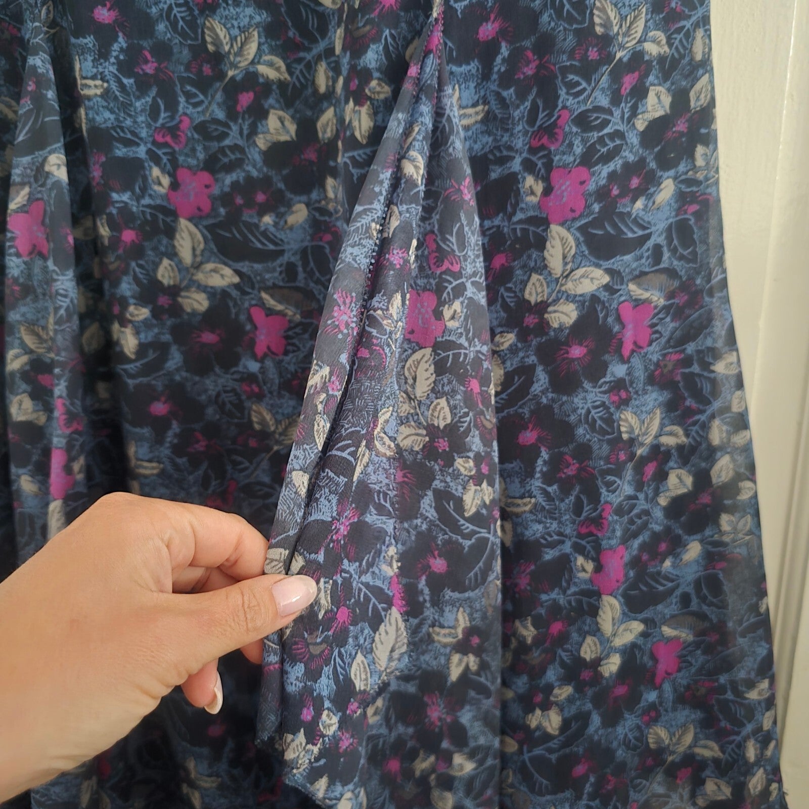Monsoon Floral Pattern Blue and Pink Short Sleeve A Line Knee Length Dress UK14