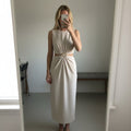 ZARA Elegant Sleeveless Dress with Gold Buckle and cut out Detail, Size L