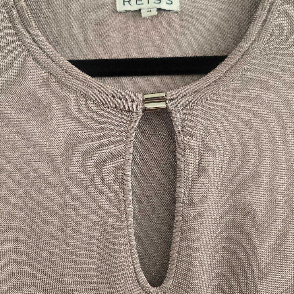 Reiss Women's Beige Viscose Blend Jumper with Keyhole Detail, size M, luxury