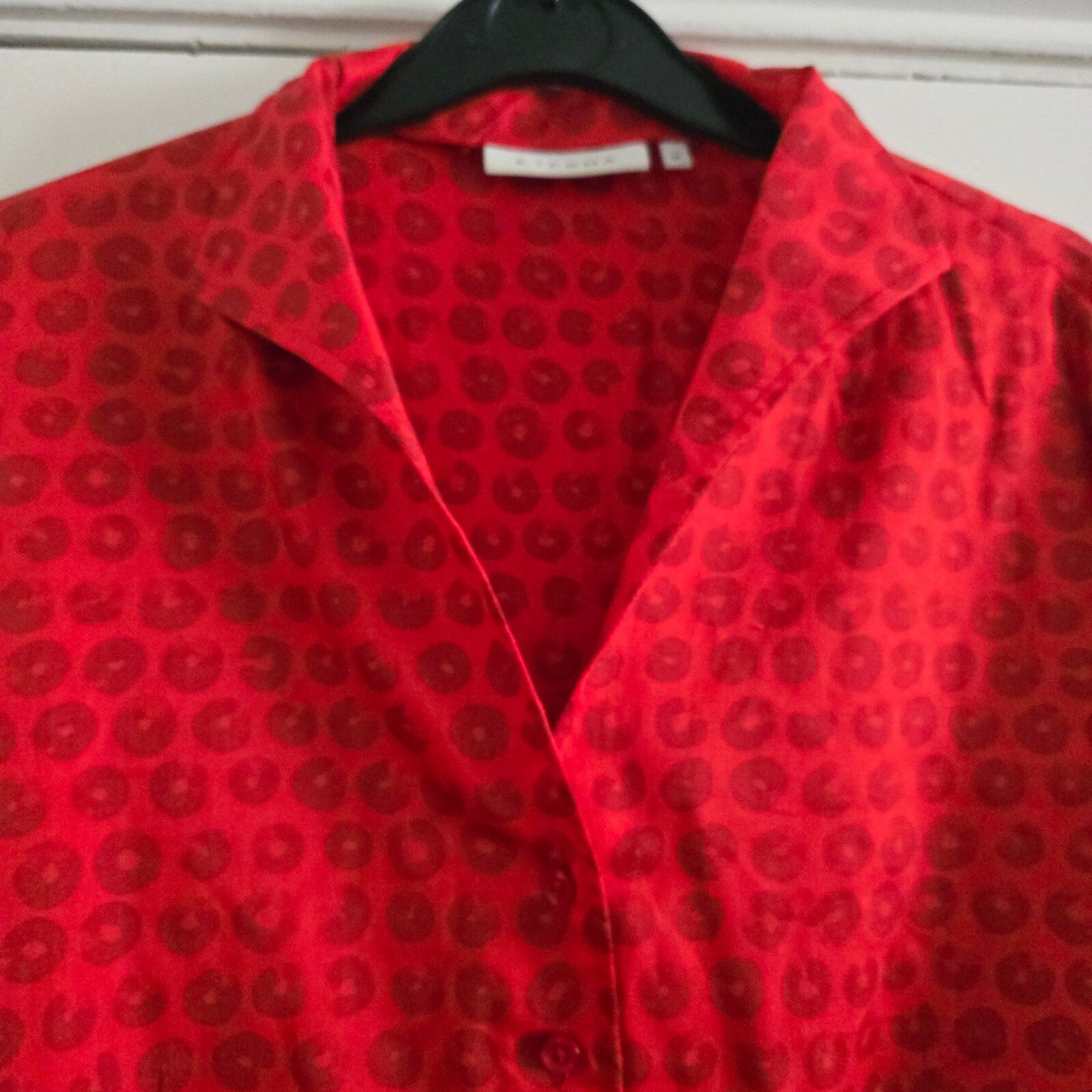 Eterna Red Patterned Cotton Long Sleeve Shirt Blouse, size L, satin feel