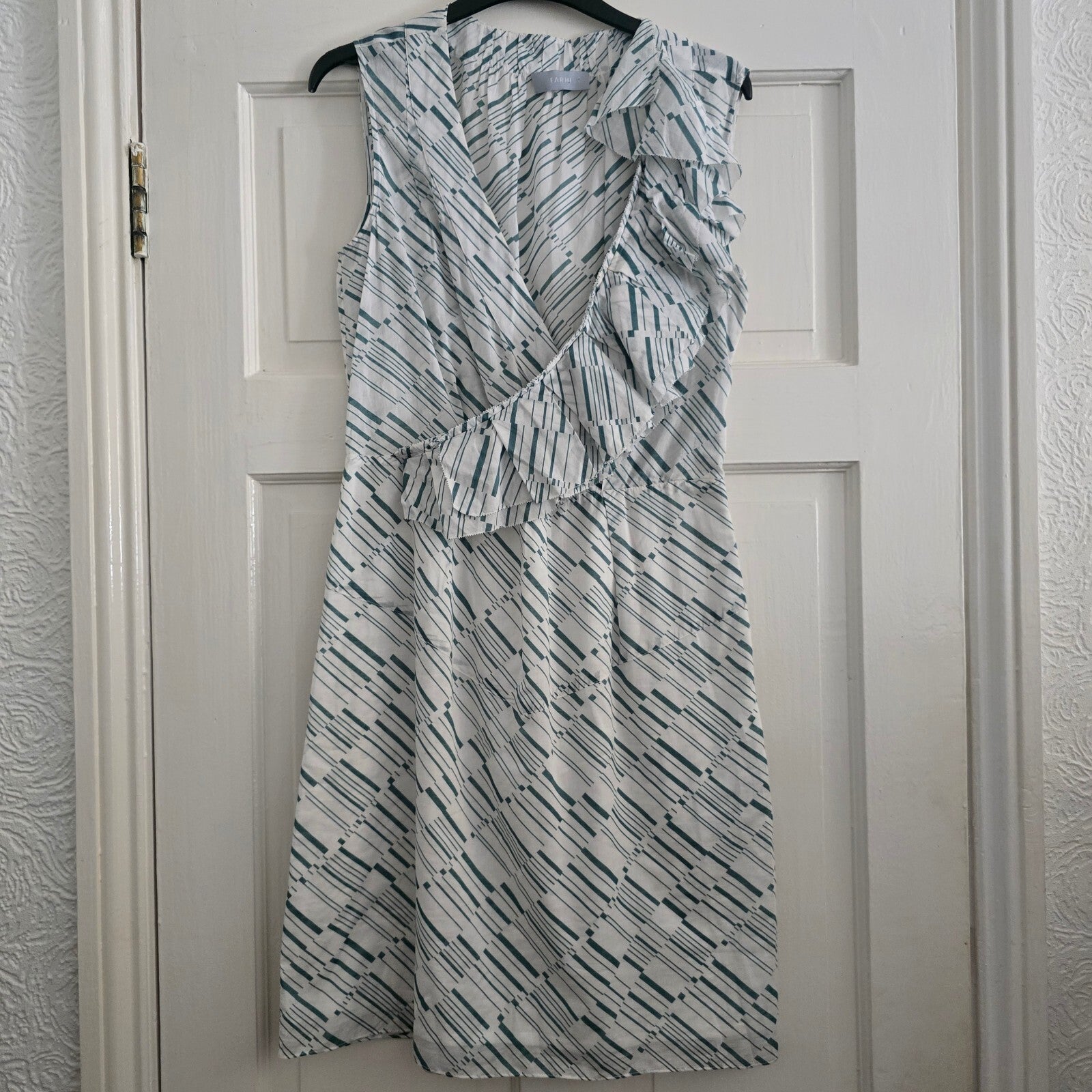 Farhi Sleeveless Ruffle Detail Cotton Dress UK Size 10, lightweight, summer,