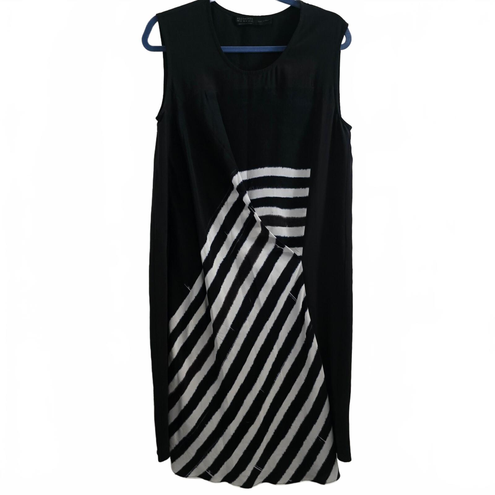 AllSaints Air Lyde Black and White 100% Silk Dress UK 12, drape, soft, relaxed