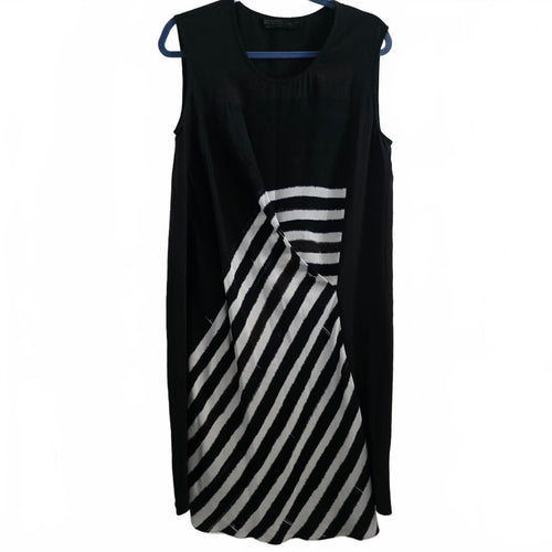 AllSaints Air Lyde Black and White 100% Silk Dress UK 12, drape, soft, relaxed
