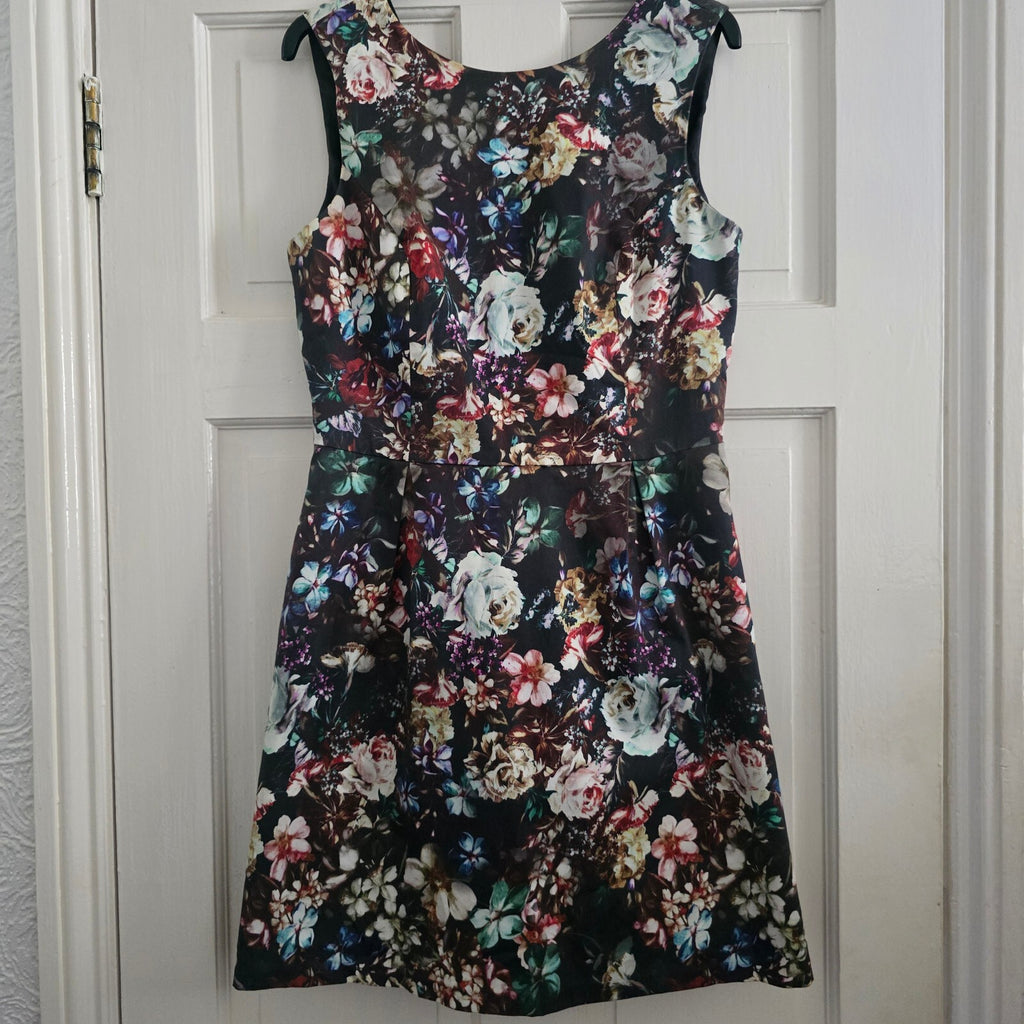 Warehouse Floral Sleeveless Dress UK 12, fit and flare, wedding guest, mini