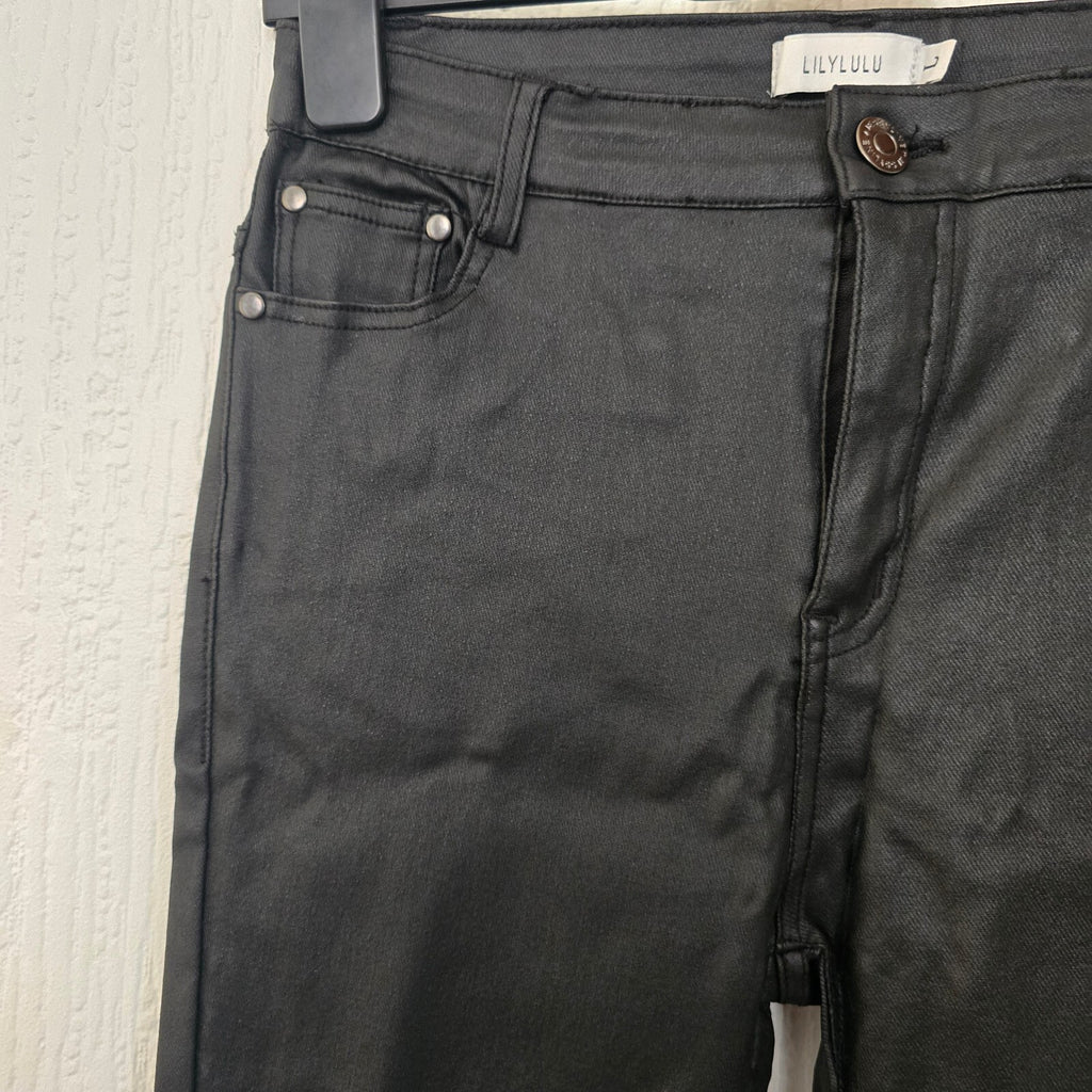 LilyLulu Black Coated High Waisted Stretch Black Skinny Jeans Trousers, Size L