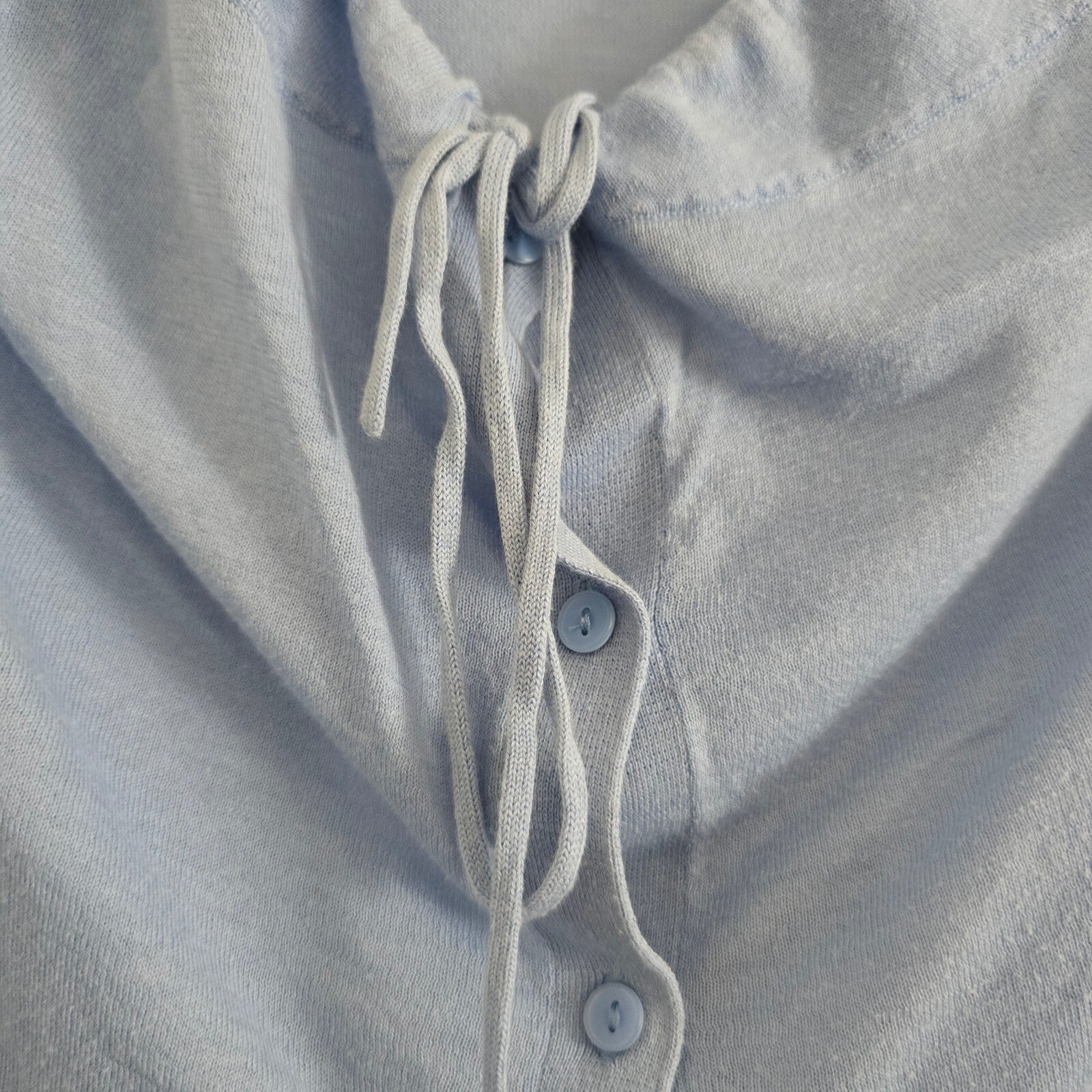 COS Light Blue Cotton Button-Up Cardigan with Drawstring Collar Size L, relaxed