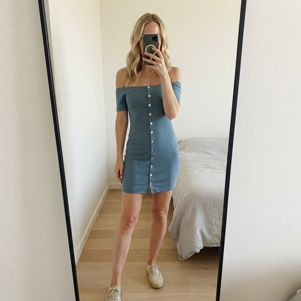 Bardot, off shoulder ribbed jersey bodycon mini dress with popper fastening 8