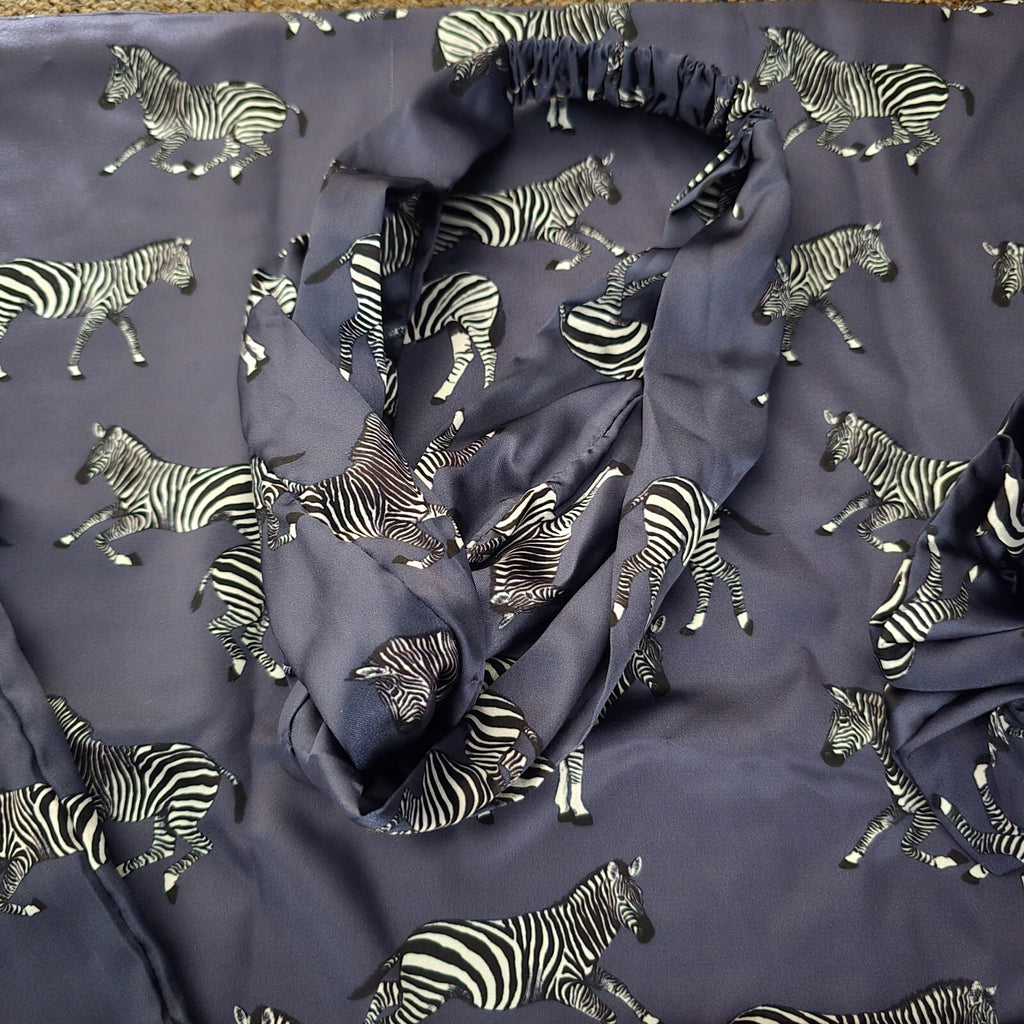 Chelsea Peers Navy Blue Zebra Print Satin Set - Pillowcase, Eye Mask etc Luxury