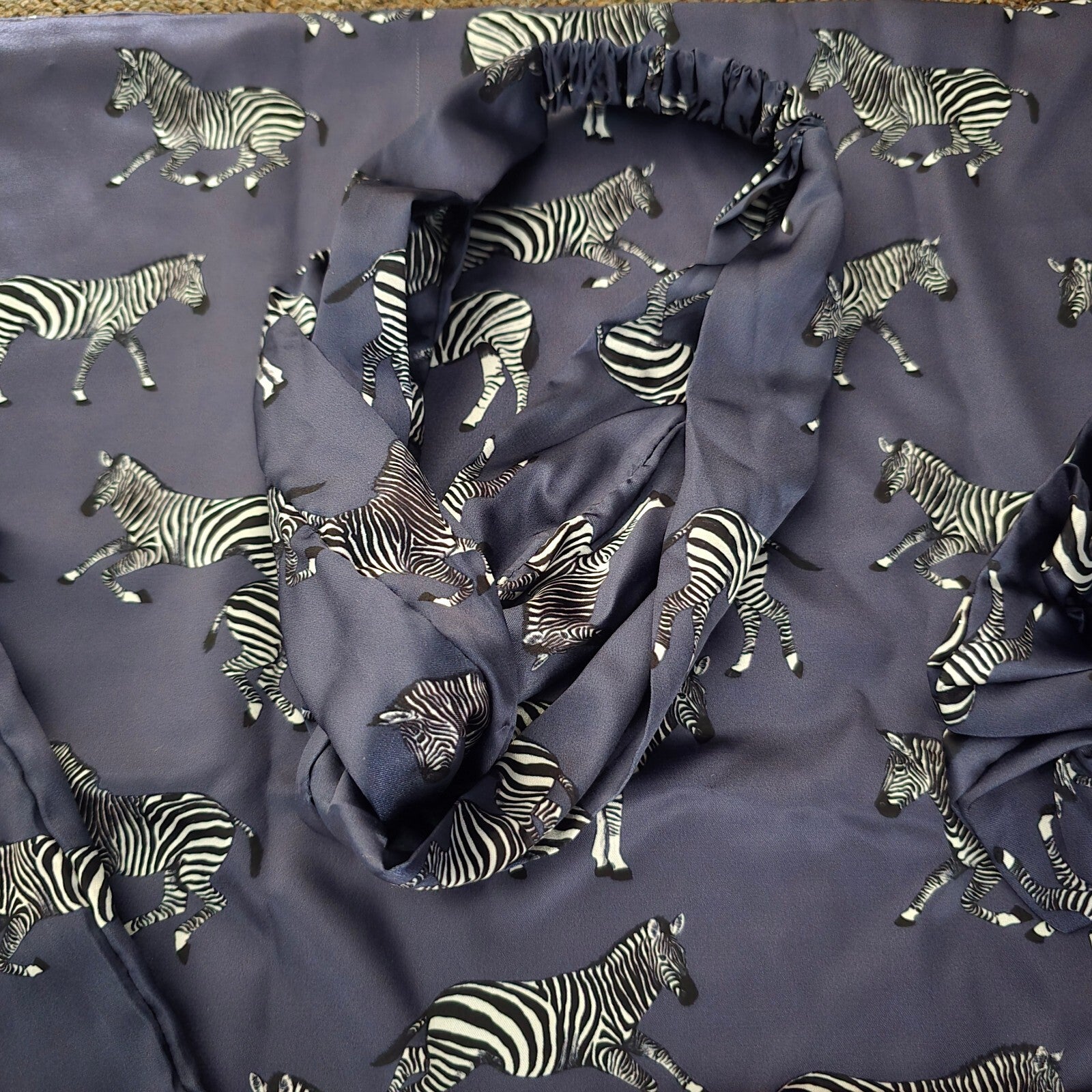 Chelsea Peers Navy Blue Zebra Print Satin Set - Pillowcase, Eye Mask etc Luxury