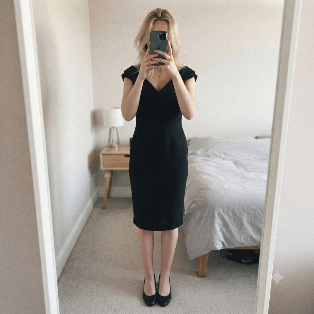 M&S Collection Black Sleeveless V-Neck Formal Business Tailored Midi Dress UK 14
