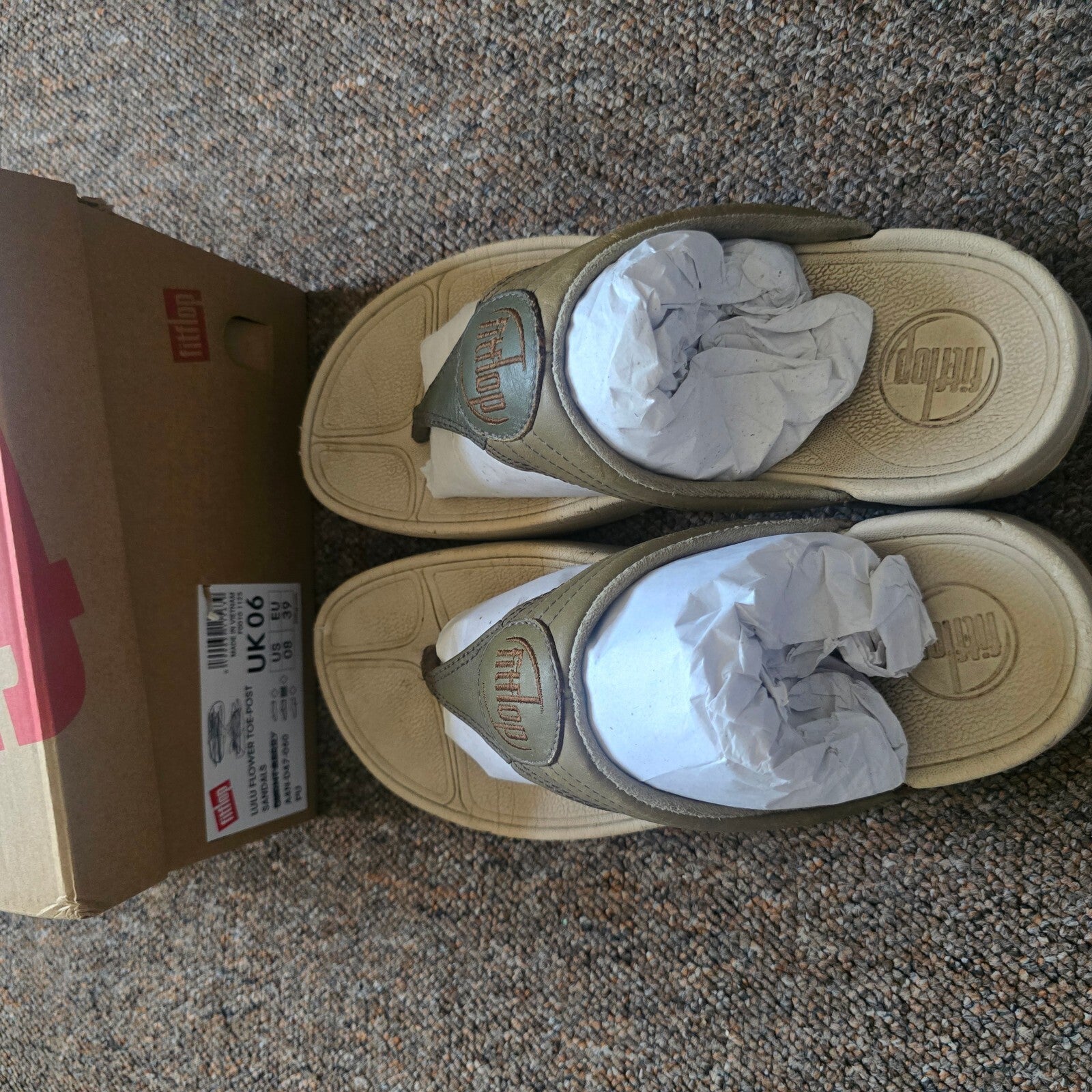 FitFlop Women's Khaki Green and Beige Thong Sandals UK 6