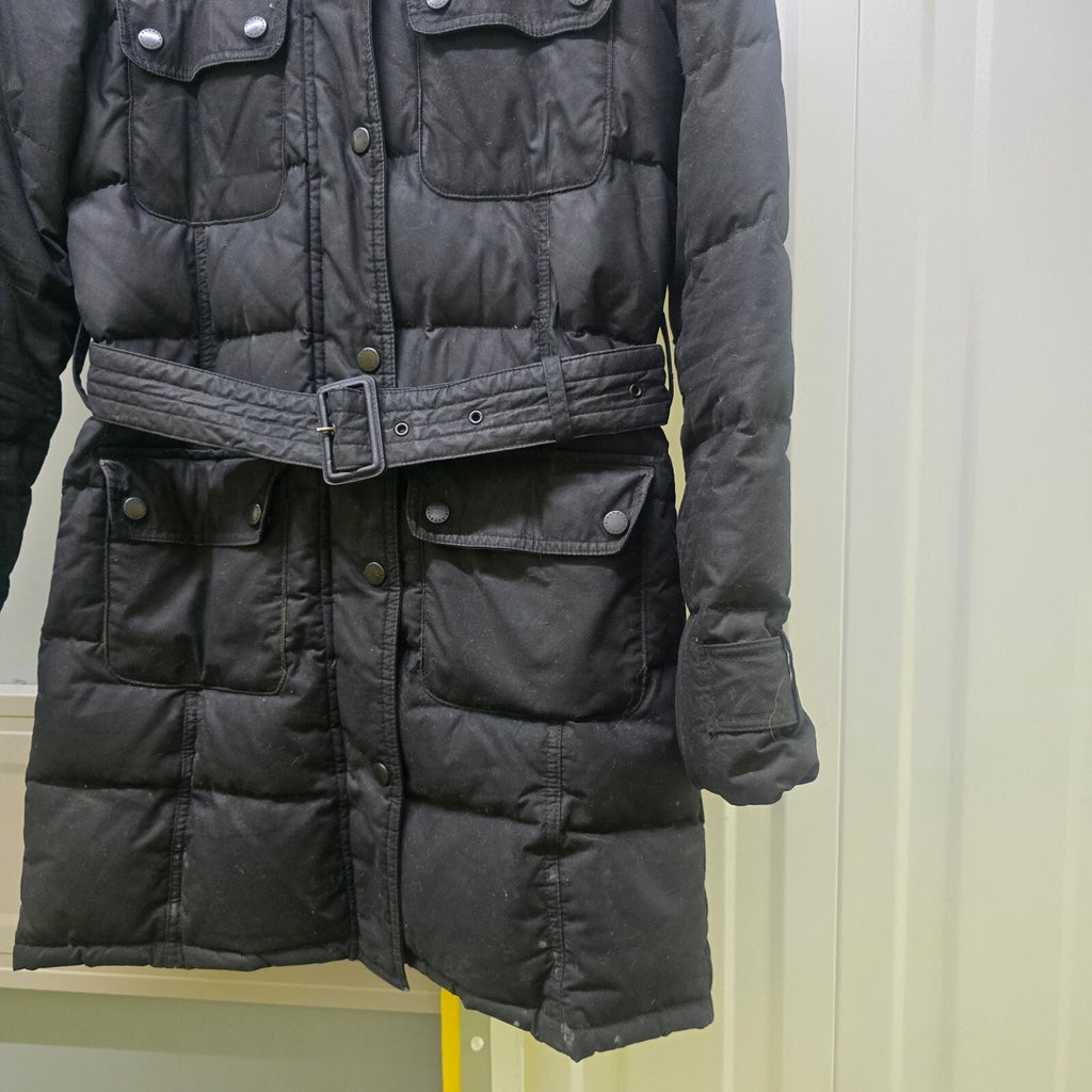 Barbour Storm Down Waterproof Wax Jacket with Faux Fur Hood Trim - UK Size 8