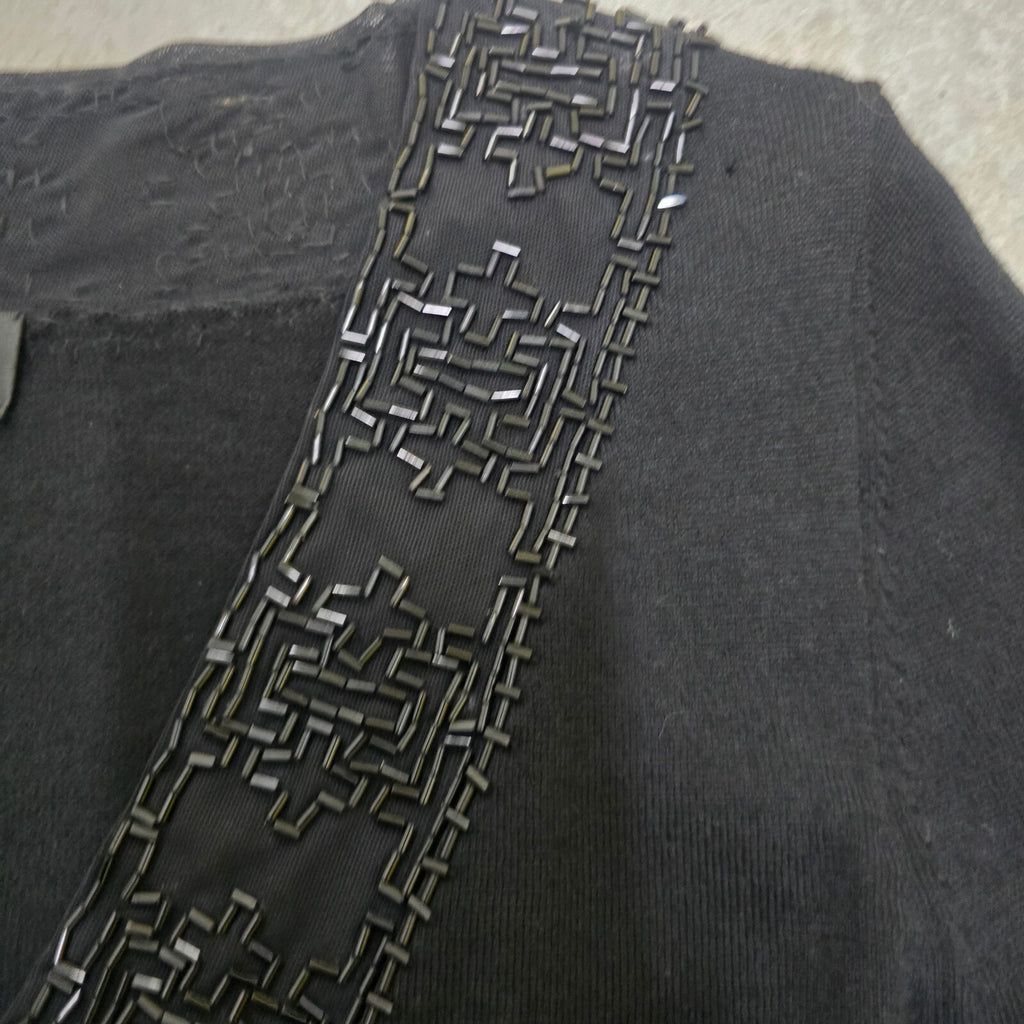 Episode Black Long Sleeve Knit Top with Beaded Trim Size S, 100% wool
