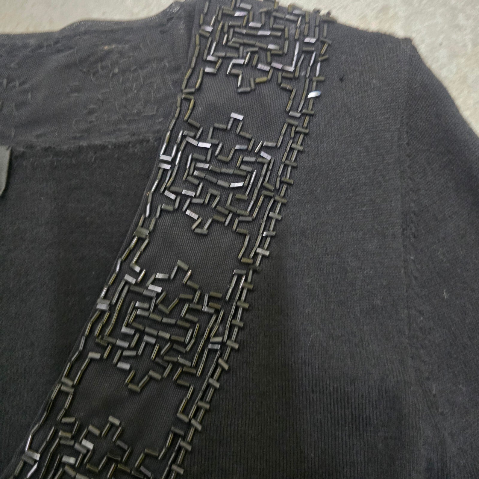 Episode Black Long Sleeve Knit Top with Beaded Trim Size S, 100% wool
