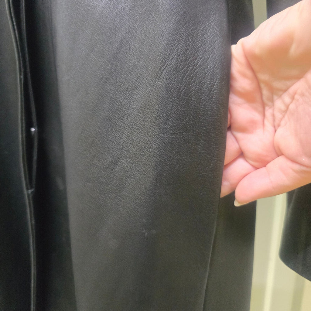 Jigsaw Black Soft Leather Long Coat Jacket Size 10, classic, timeless, luxury