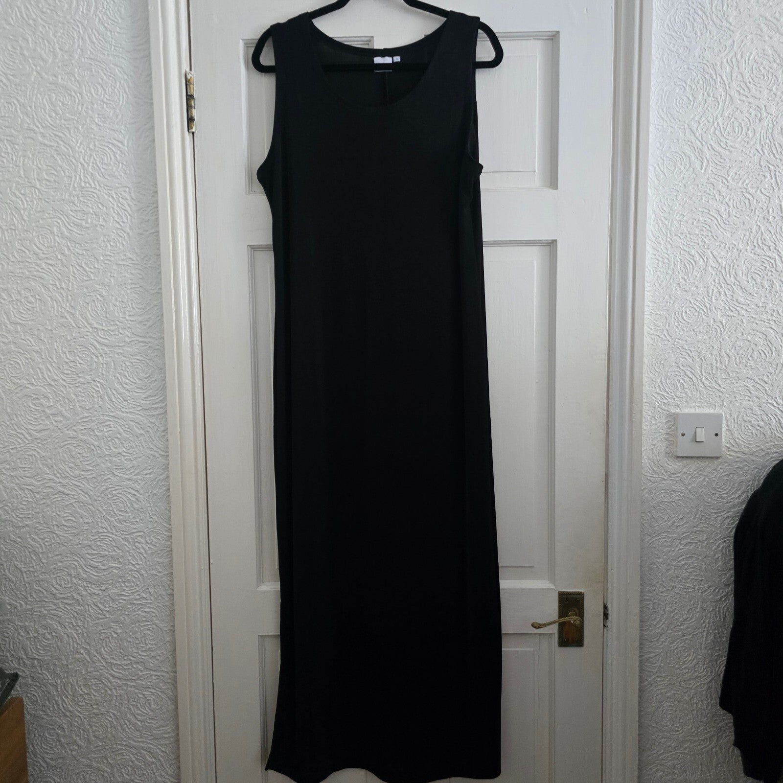 Damart Black Sleeveless Maxi Dress Size 18, small side slits,
