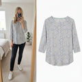 White Stuff Grey Circle Print Button Front Blouse, top, 3/4 sleeves, size 14