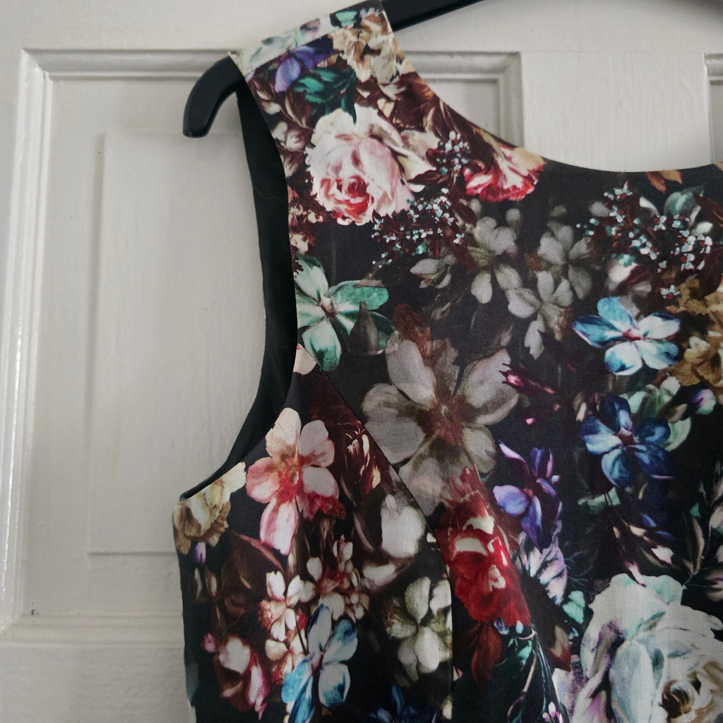 Warehouse Floral Sleeveless Dress UK 12, fit and flare, wedding guest, mini