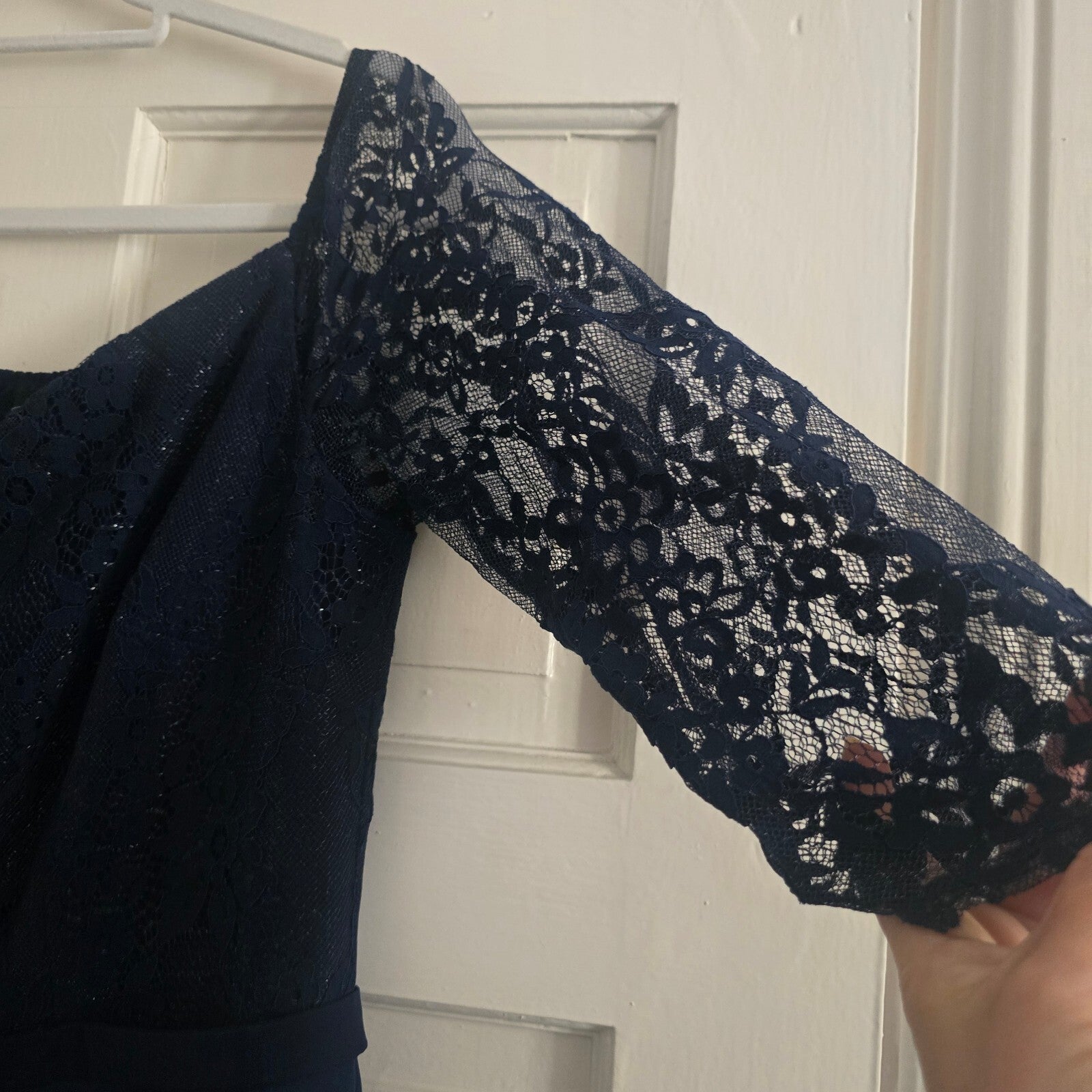 Little Mistress Navy Lace Evening Dress with Half Sleeves, BNWT, size 16
