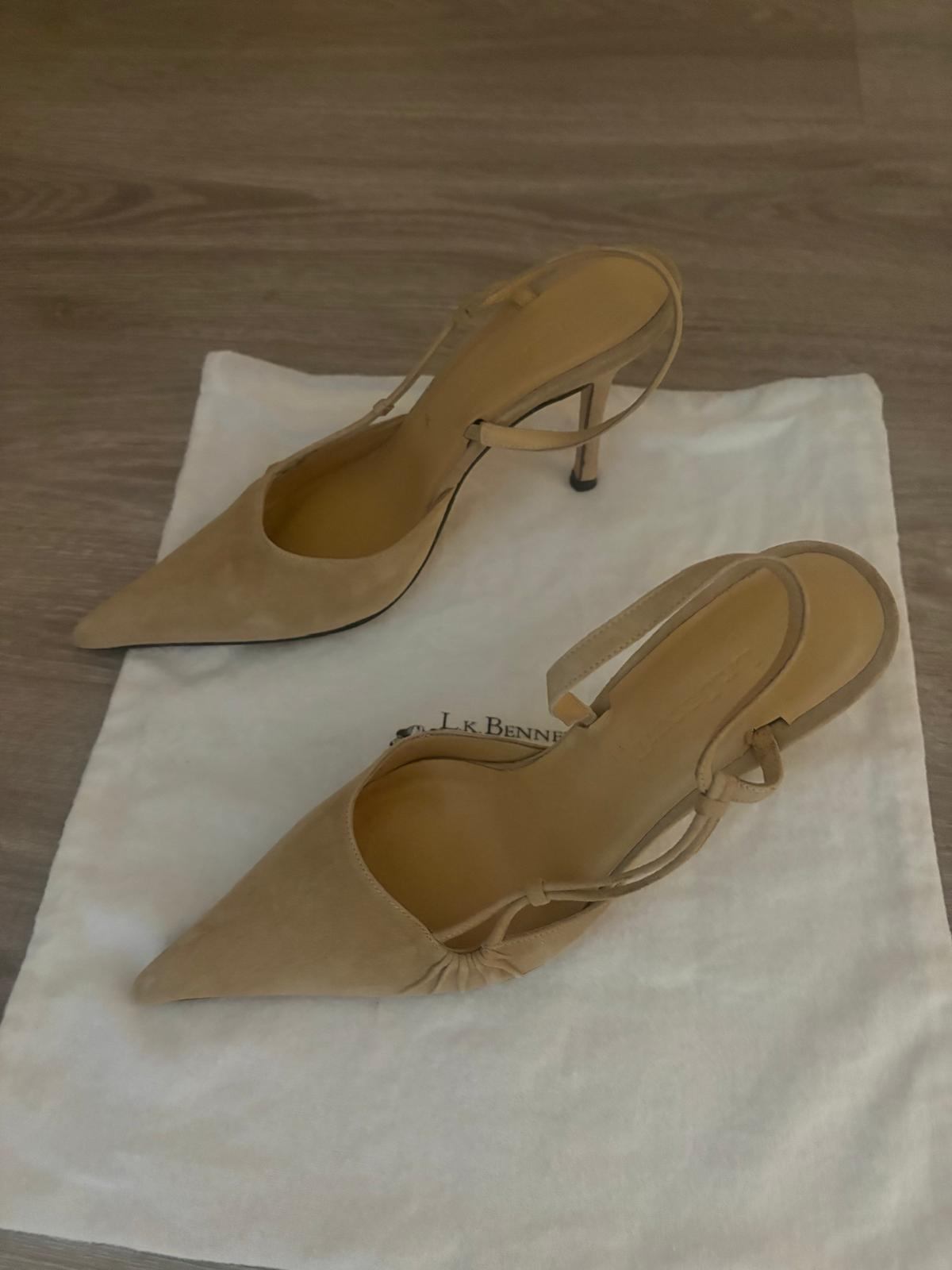 L.K. Bennett Precious Camel Suede Pointed Toe Slingback Heels Size 37.5, BNWT