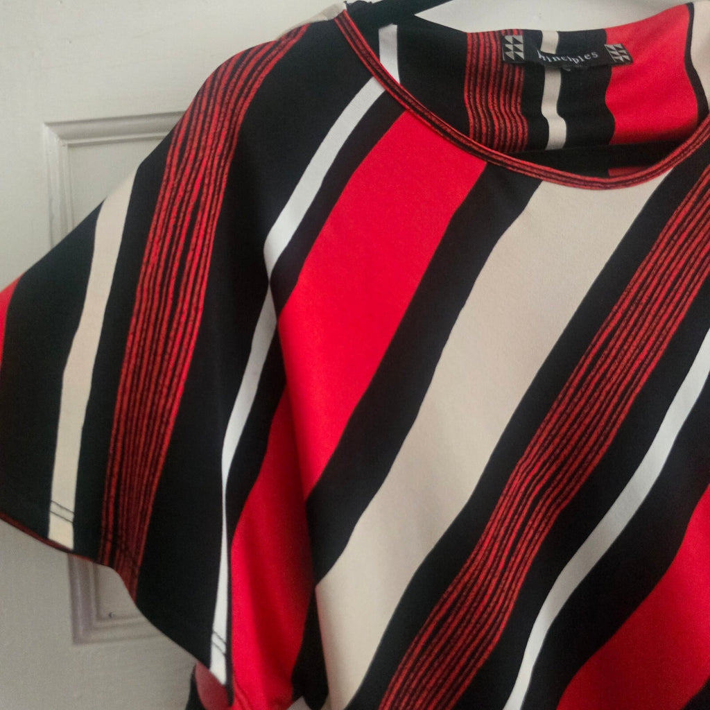 Principles Women's Red, Black, and Beige Striped Short Sleeve Top Size 12