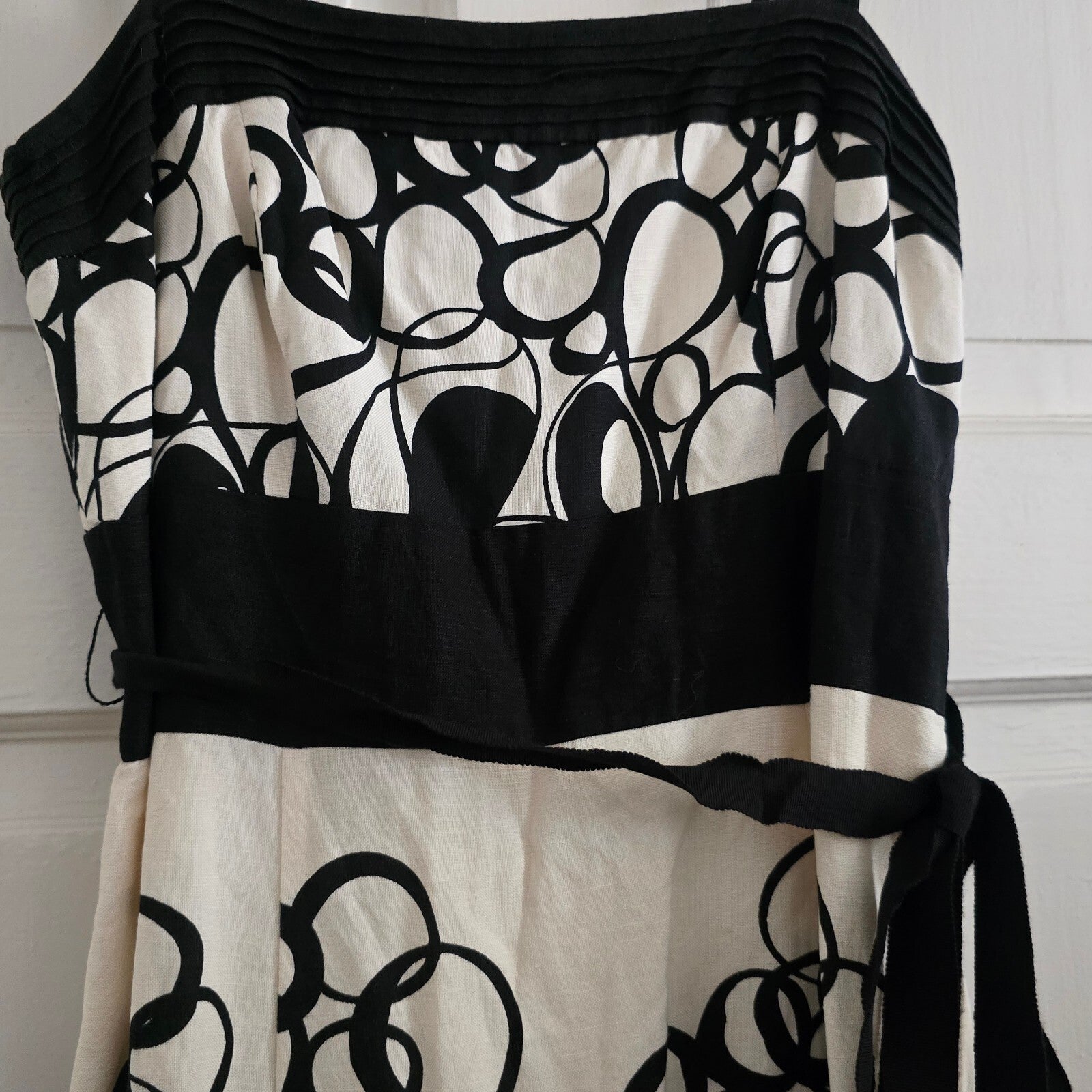 Monsoon Black and White Patterned Midi Dress UK 8 EUR 36, linen mix