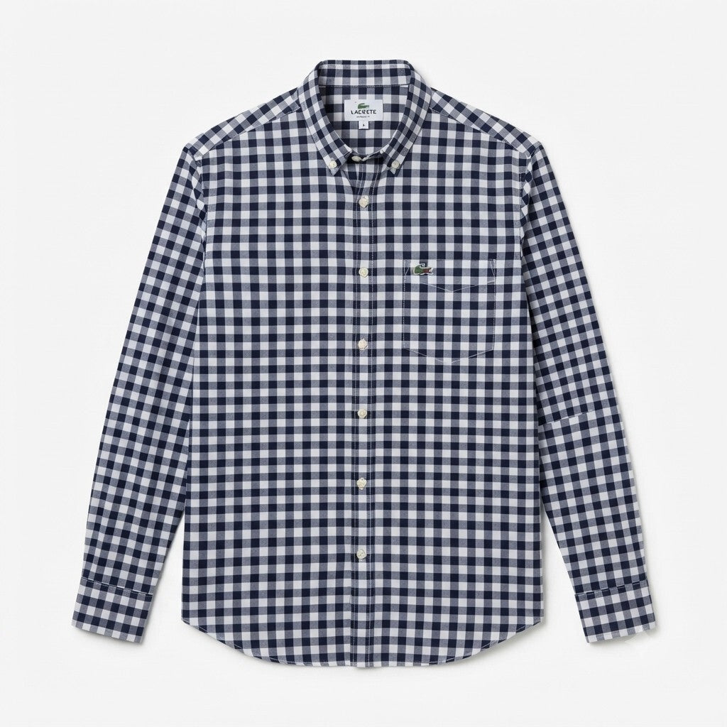 Lacoste Men's Navy and White Check Cotton Button-Down Shirt Size 38