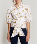 Ganni Horse Print Puff-Sleeve Tie-Front Shirt - Size 34 (UK 6/8), sold out, rare