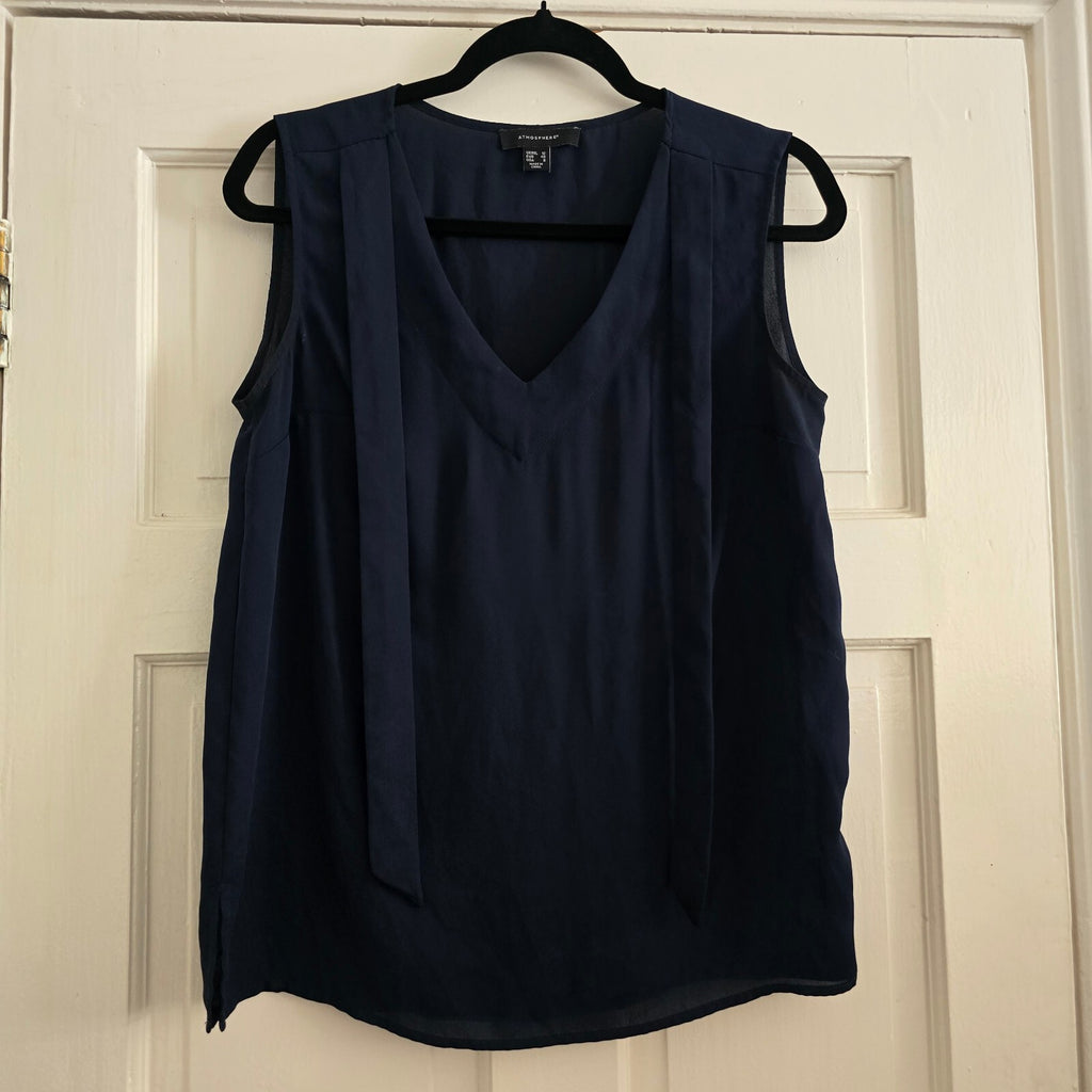 Atmosphere Navy Blue Sleeveless V-Neck Blouse Size UK 12 lightweight workwear