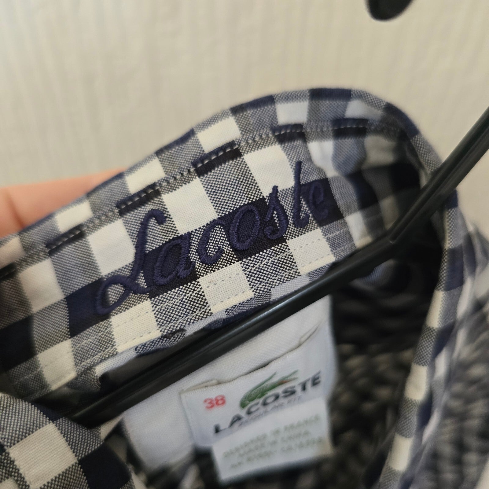 Lacoste Men's Navy and White Check Cotton Button-Down Shirt Size 38