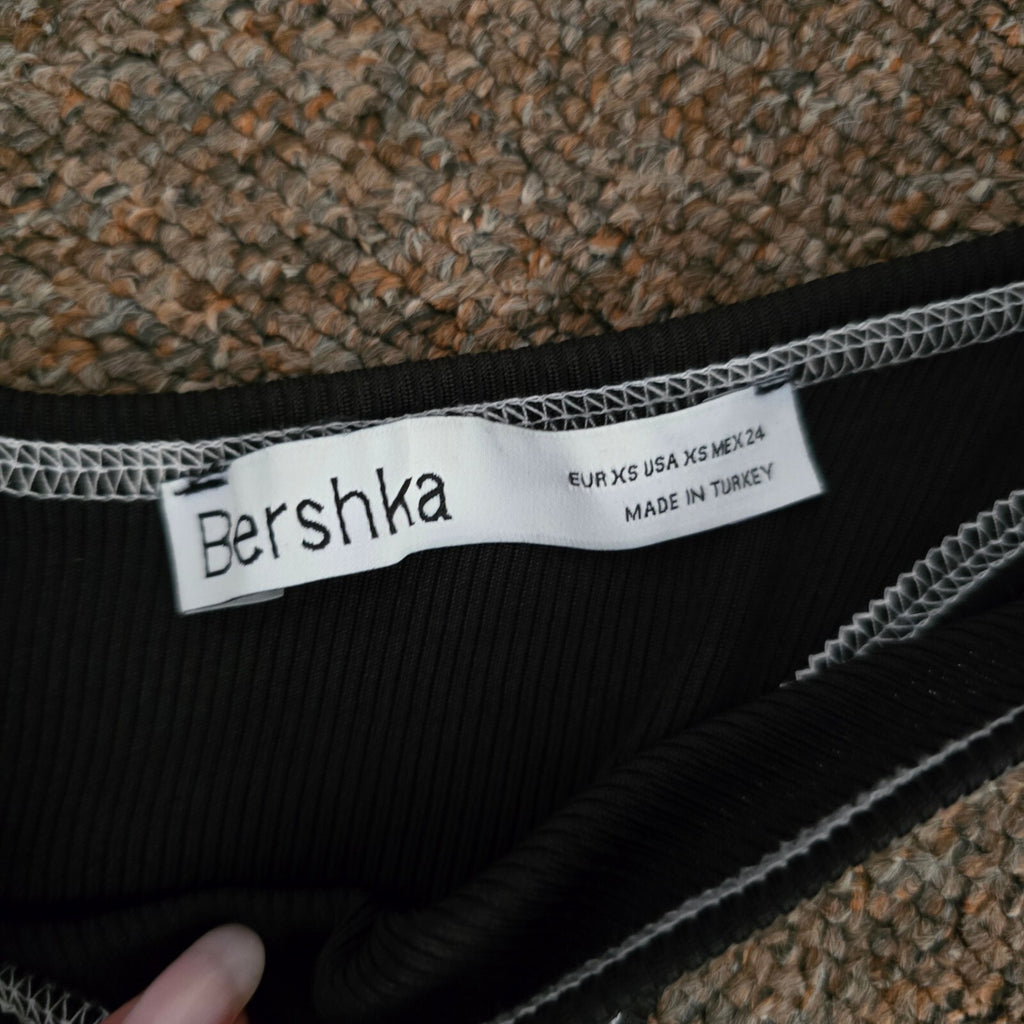 Bershka Black Asymmetric Cutout Long Sleeve Top XS