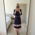 Jacques Vert Navy and Pink Layered Ruffle Dress Suit & Bolero Jacket 20 coord