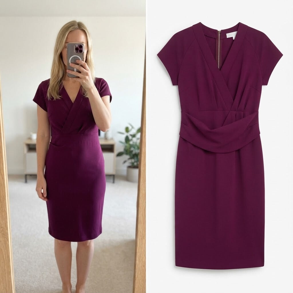 Elka Burgundy Dress with Draped Detail and Back Zip, Size XL, BNWT