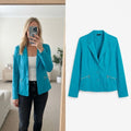 LIV Turquoise Blue Tailored Blazer Jacket Size 40, jersey fabric, stretch, comfy