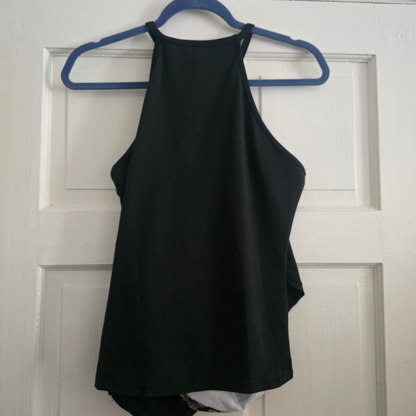 Black and Leopard Print Sleeveless Tank Top Size L, activewear, gym, stretch