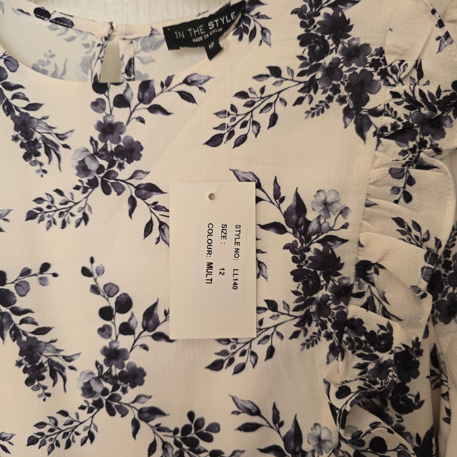 In The Style Women's White and Black Floral Ruffle Dress Size 12 BNWT