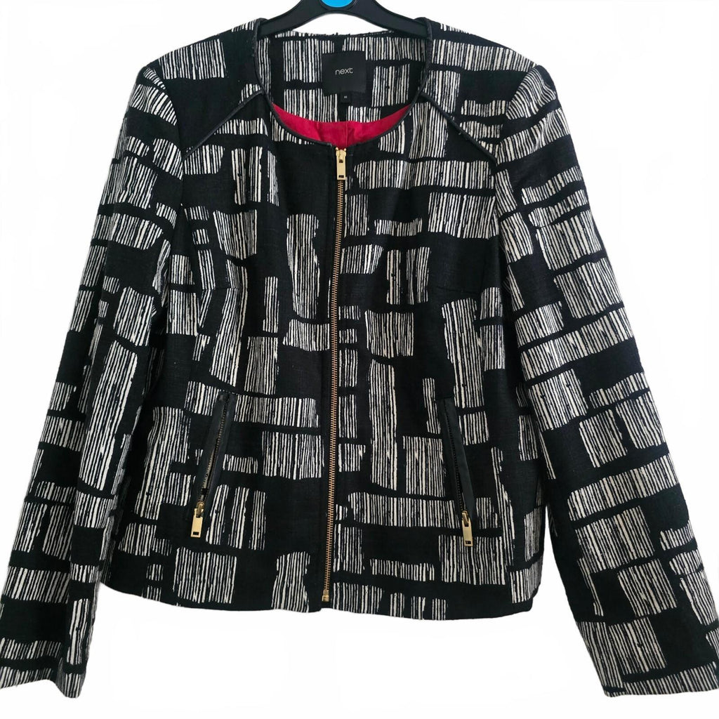 Next Black and White Patterned Zip-Up Jacket Blazer Size 16