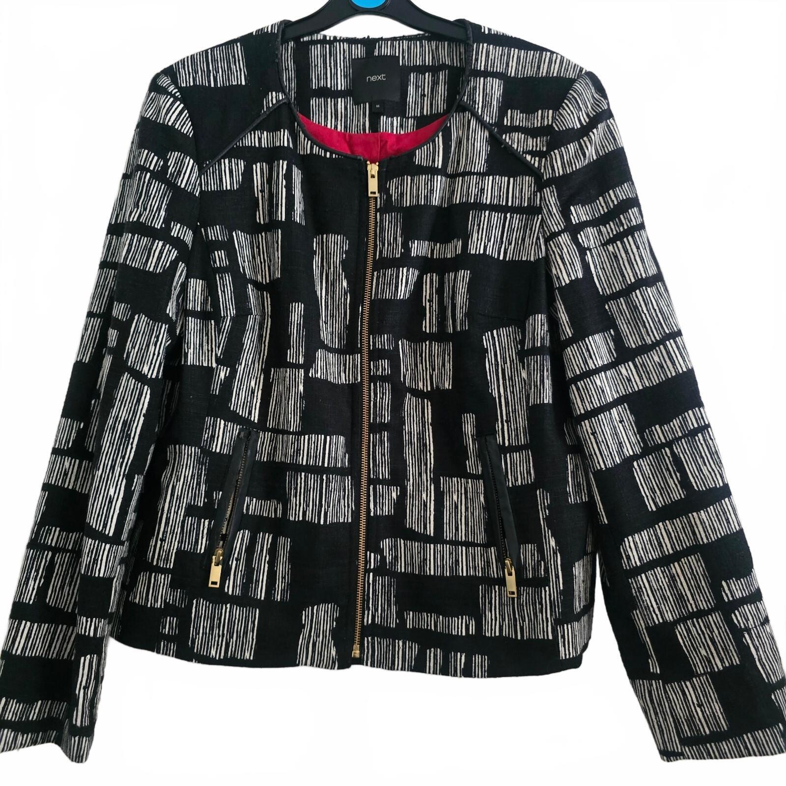 Next Black and White Patterned Zip-Up Jacket Blazer Size 16