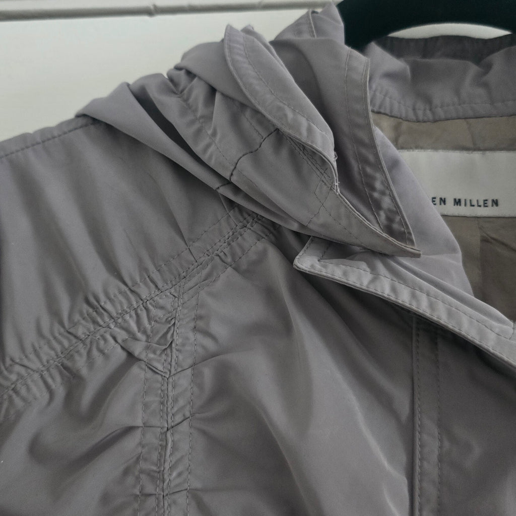 Karen Millen Grey Pale Khaki Hooded Longline Jacket Coat Parka Size 10
